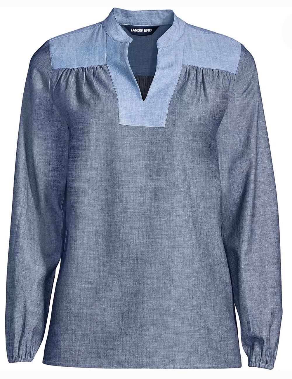 Land's End Chambray Mix Peasant Top, 100% Cotton, Women's Size Medium Tall, NWT